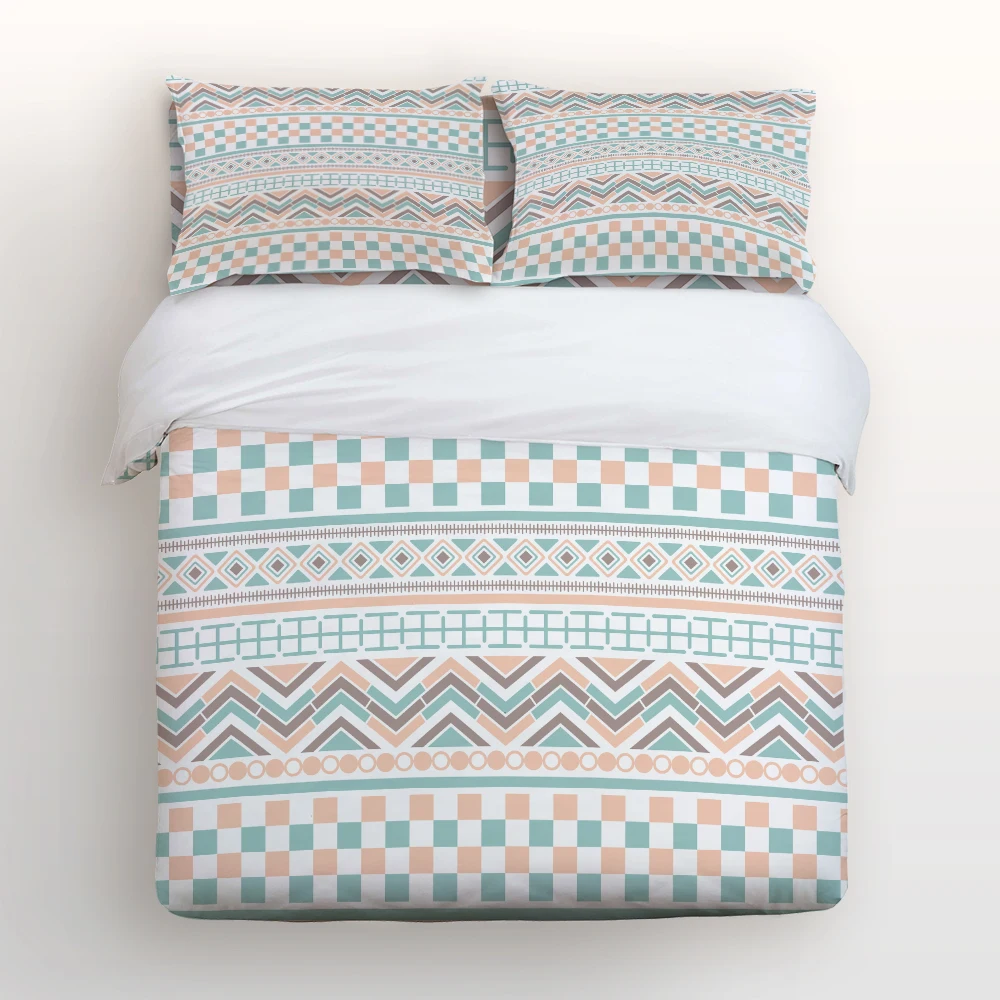 Duvet Cover Set with Zipper Closure Boho Style Ethnic Tribe Pattern Print 4pcs Bedding Sets Relaxed Soft | Дом и сад