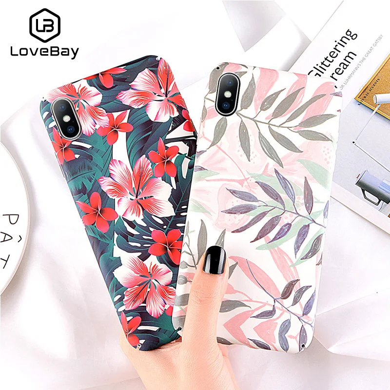 

Lovebay Phone Case For iPhone 6 6s 7 8 Plus X XR XS Max Cartoon Beautiful Flower Tropical Leaf Hard PC Full Cover For iPhone 8