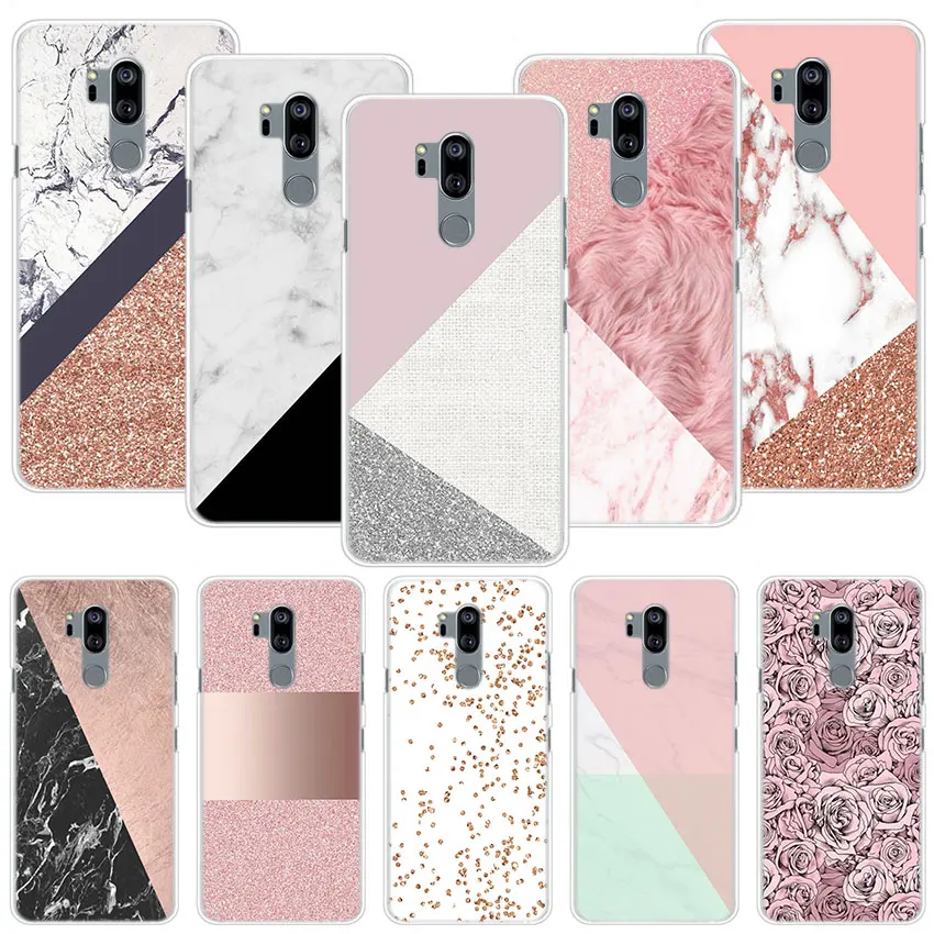 

gold Pink marble stone hard Phone Shell Cases Cover for LG G5 G6 G7 ThinQ G7 Plus V30 V40 ThinQ Q6 Q7 Q8 phone case