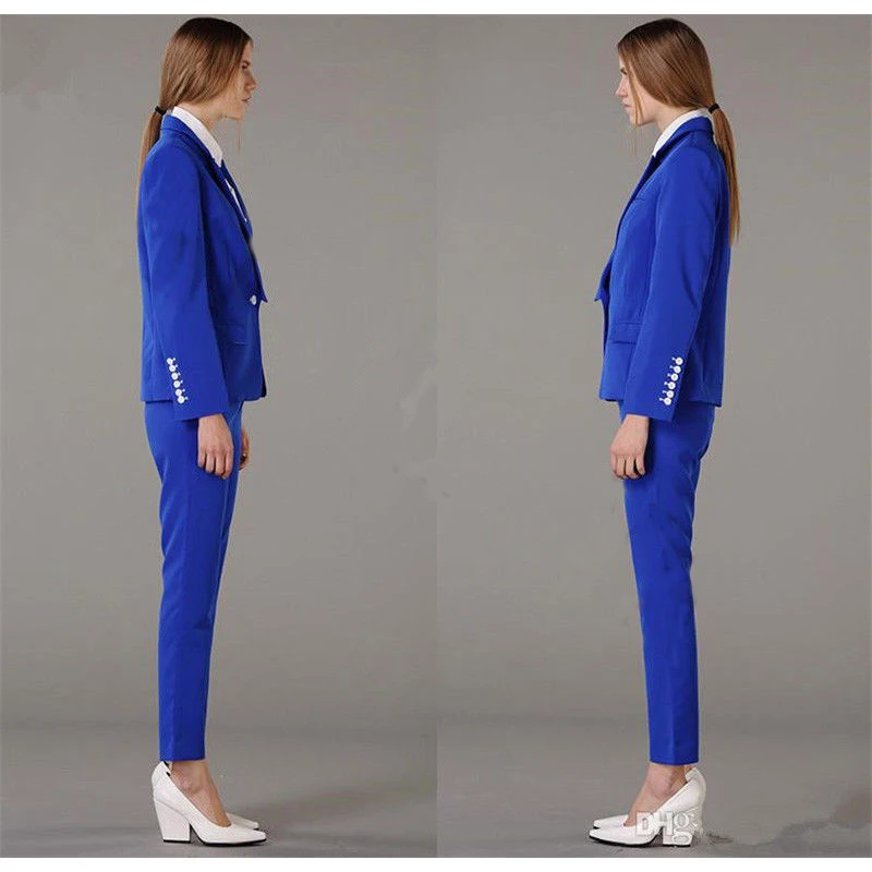 Royal Blue Business Pants Suits for Women Office Uniform Style 2 Piece Set Women Royal Blue Business Pants Suits for Women Office Uniform Style 2 Piece Set Women