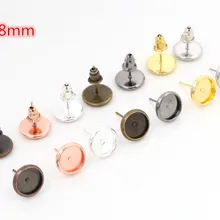 8 мм, 50 шт./лот, 8 цветов, покрытие из нержавеющей стали, серьги-гвоздики(с ушной вилкой), основание, 8 мм, стеклянные кабошоны