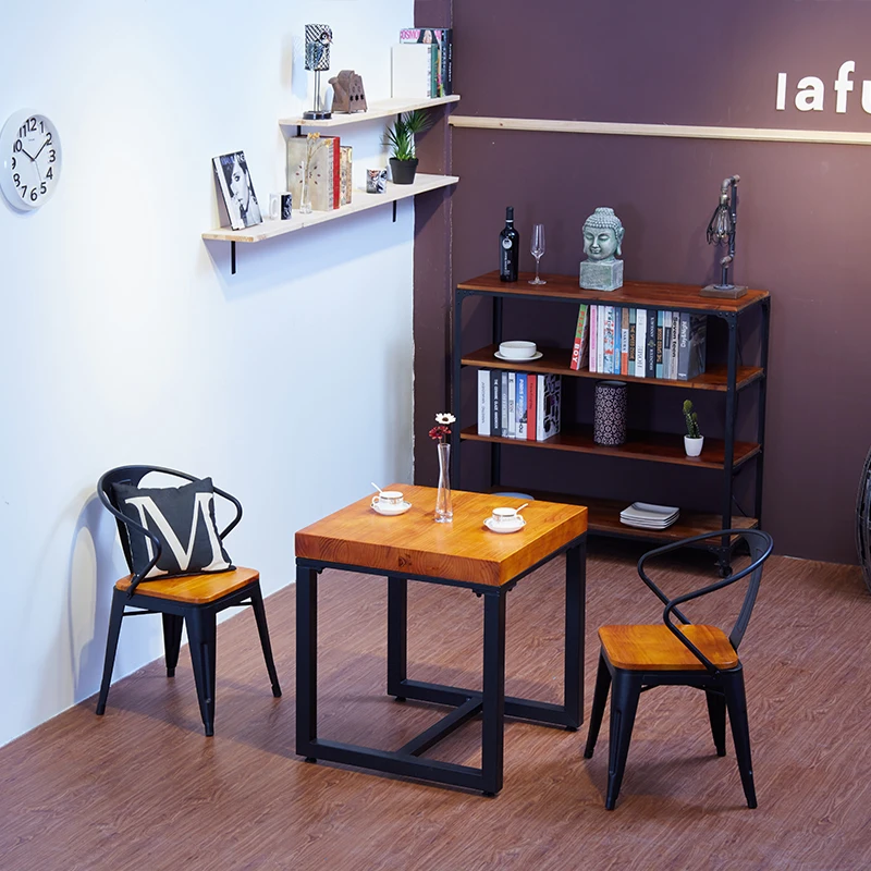 

Retro solid wood dining table negotiation table cafe tea shop casual small square table Starbucks table