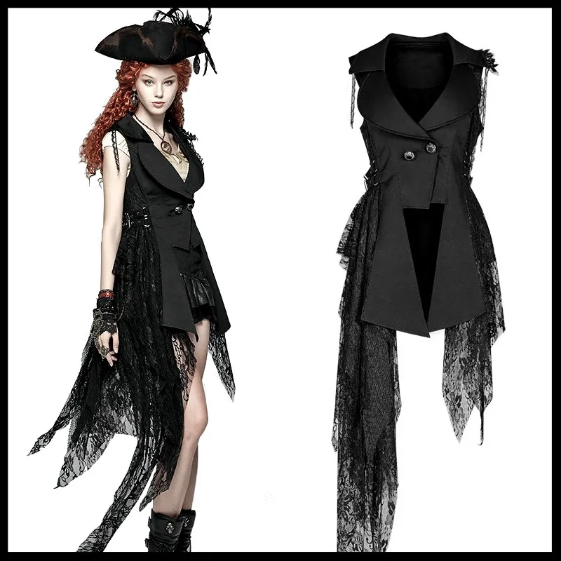 

PUNK RAVE Women Steampunk Retro Style Black Jacket Fashion Gothic Casual Asymmetric jacket Club Party Women Sexy Jacket