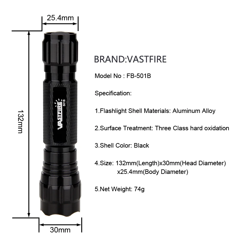 VASTFIRE 501B охотничий фонарь 1 режим 400 ярд 3 светильник перезаряжаемый аккумулятор