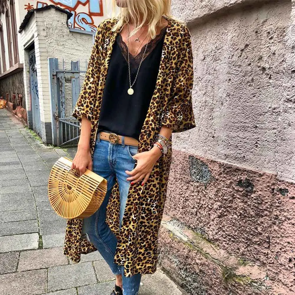 

Leopard Cardigan Wholesale Blanks Cheetah Open Stitch Gift Leopard Coat Available in 4Colors DOM106