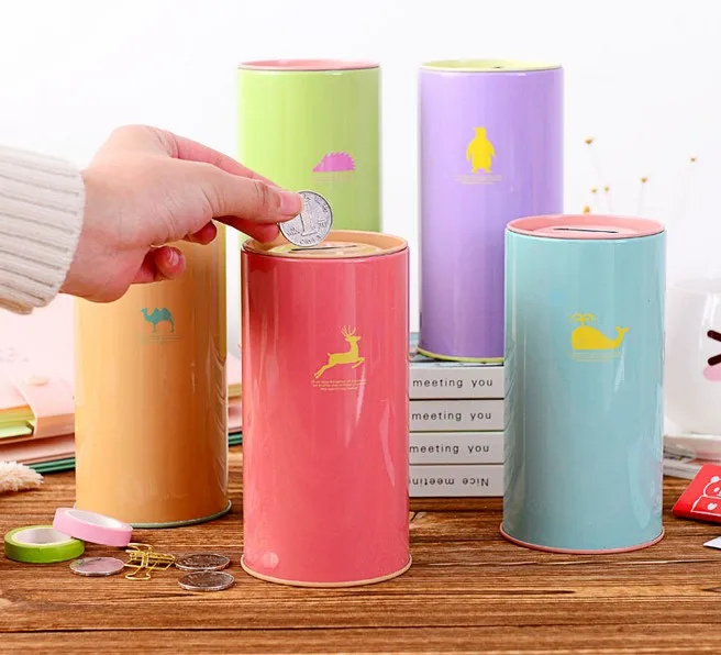 

1PC Cute Animal Print Creative Gift Saving Bank Money Box Tin Coin Cartoon Zoo Piggy Bank Store ELF 067