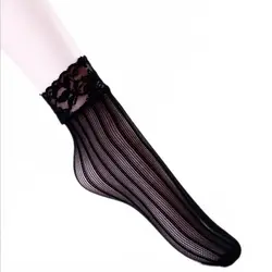 Новые черные носки для женщин и девочек летние мягкие кружевные прозрачные цветочные ажурные стильные короткие носки до щиколотки Лидер