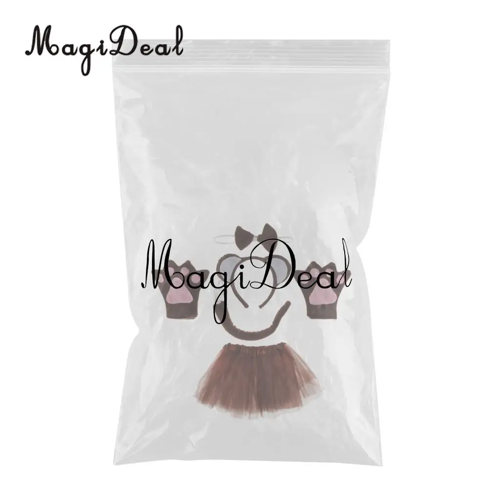 MagiDeal 5 Pieces Monkey Headband Bow Tie Tail Paws Tutu Skirt Cosplay Fancy Dress Up Set Photo Prop