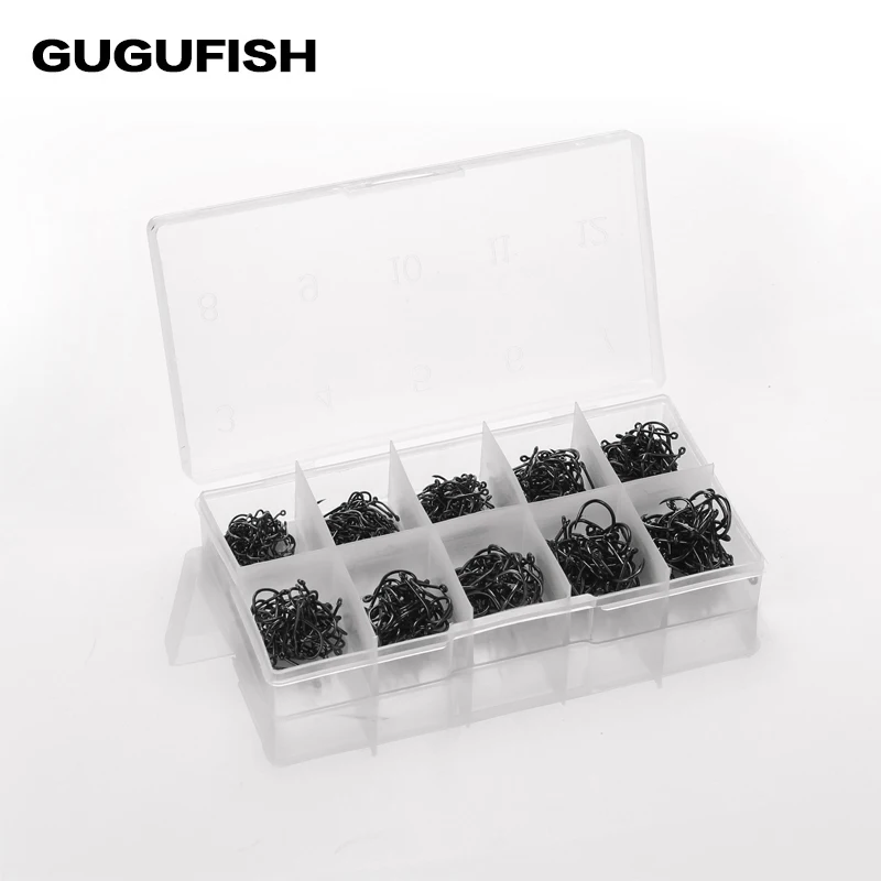 GUGUFISH 500pcs/box High Carbon Steel Barbed hooks Fishing Hook 10 Size #3-#12 Fishhooks Pack Carp Fishing Tackle pesca