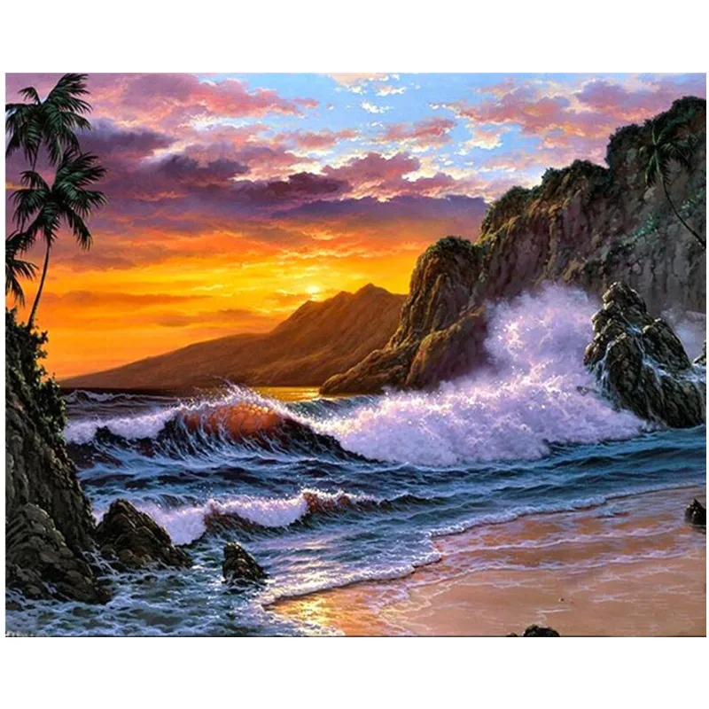 Seaside Sunrise Scenery Diy Digital Painting By Numbers Modern Wall Art