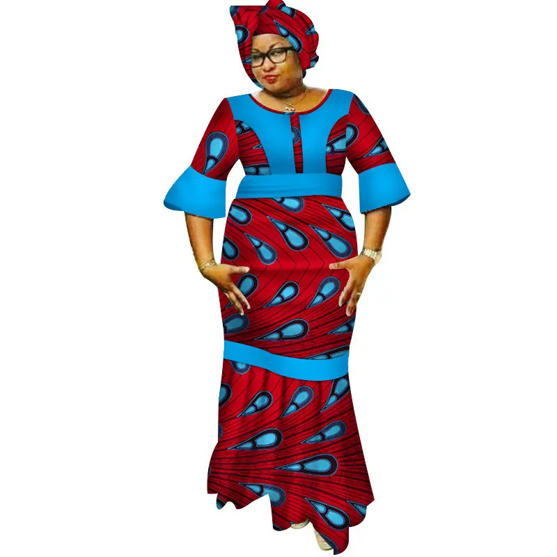 Новые женские длинные платья Дашики с платком Bazin Riche, африканские лоскутные платья для женщин, одежда в африканском стиле WY3183