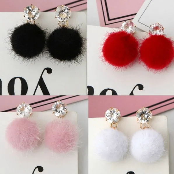 

2018 Flowerlight Women Fashion Stud Earrings Fluffy Pompom Fur Ball Earring Multiple Colors Female Jewelry Gift Ear Stud