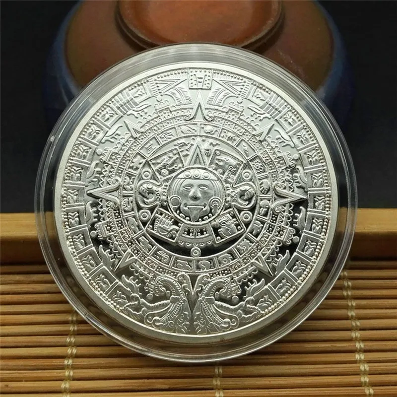 1 шт. Горячая мистический позолоченный майан ацтекский календарь памятная монета искусство, Коллекционирование, подарок физический Сплав Монета Прямая