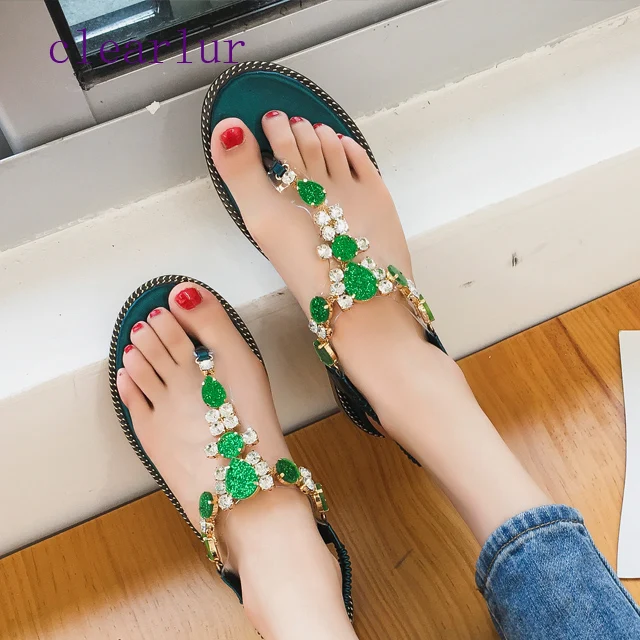 

Women's shoes sandals women's rhinestone chain flat sandals thong crystal slippers sandals gladiator sandals C0470