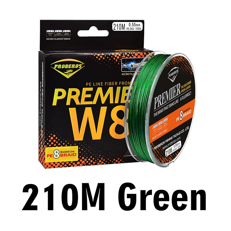 Рыболовная леска Proberos, 8 плетений, 137 М& 210 м& 300 м& 500 м, 8 плетеных лесок, доступно 40-150 фунтов, Полиэтиленовая леска, зеленый/серый/синий/желтый/красный - Цвет: 210M Green