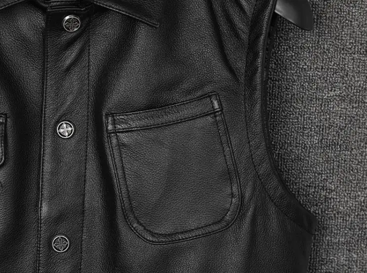 Мужской классический кожаный жилет, мотоциклетный Байкерский жилет из натуральной кожи, жилет из натуральной воловьей кожи с несколькими карманами, куртки без рукавов