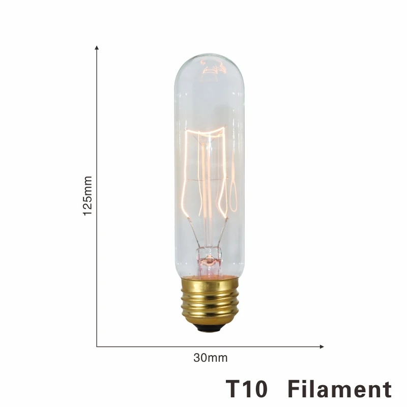 С регулируемой яркостью Эдисон светильник лампочка E27 220 В 40 Вт A19 A60 ST64 T10 T45 T185 G80 G95 нити Винтаж ампулы лампа накаливания Эдисона лампа - Цвет: T10 filament