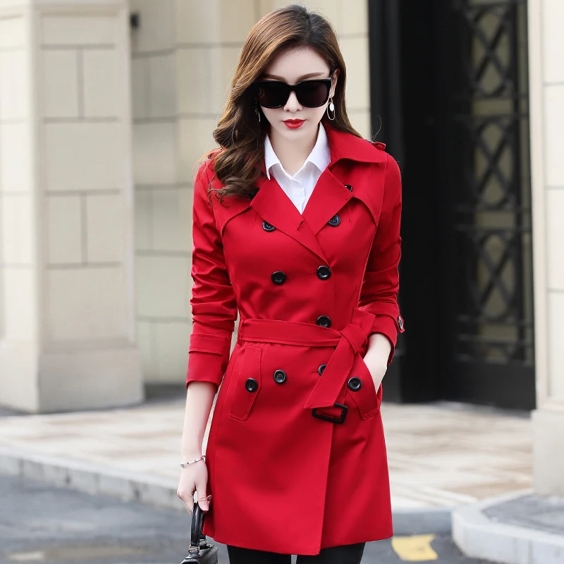 Тонкий 6XL весенне-осенний женский корейский ветровка женский большой размер длинный секционный шикарный Тренч пальто на пуговицах британский стиль - Цвет: red