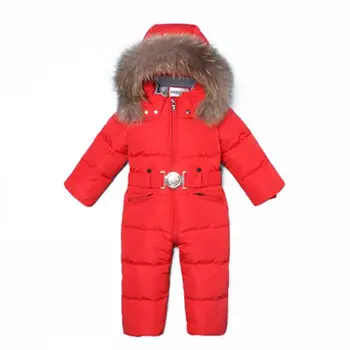 

2019 New Winter Baby Girls Boys Clothes Suits Kids Ski Snow Nature Fur Duck Down Warm Thick Jacket+ Jumpsuit Sets Outerwear N26