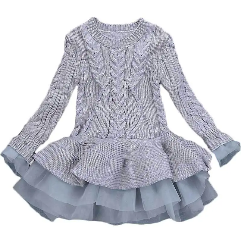 

2018 Kid Autumn Winter Knitted Sweater Girl Long Sleeve O-Neck Pullover Sweaterdress Child School Cute Candy Color Knitwear