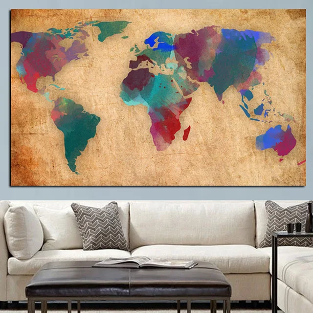 abstract 3d watercolor world map canvas painting retro globe maps hd