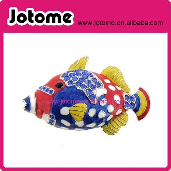 

Colorful Fish Brooches Hand Painted Enamel Crystal Rhinestone Ocean Trigger Fish Pin Brooch