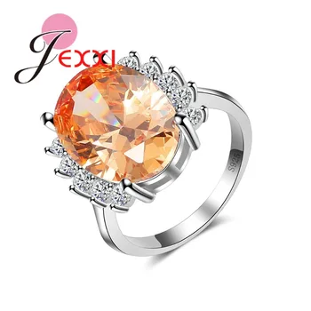 

Wedding Rings Silver 925 Fashion Orange Oval Cubic Zircon Engagement Finger Ring For Woman Jewelry Christmas Gift