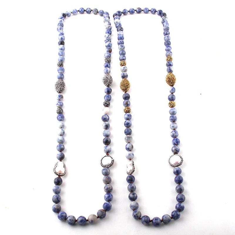 Мода Natura lStone синие камни в горошек богемные ювелирные украшения в этническом стиле с узлом проложили ожерелье s национальное ожерелье Прямая поставка