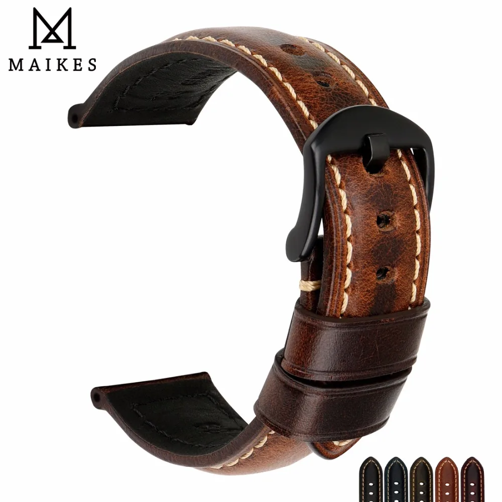 

MAIKES Watch Accessories Special Vintage Oil Wax Leather Watch Strap Watchbands 20mm 22mm 24mm Watch Band For Panerai OMEGA