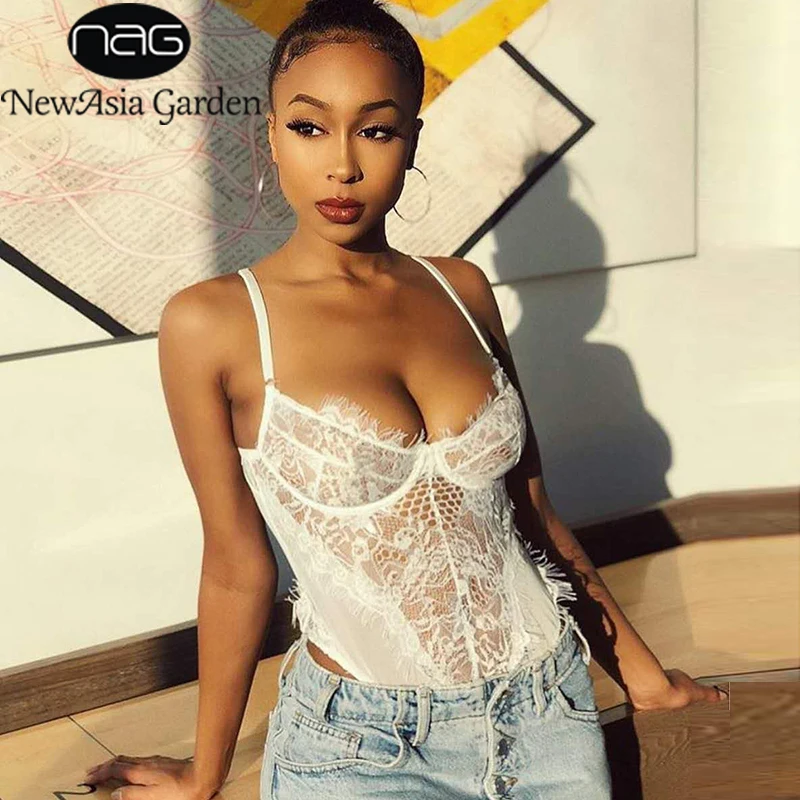 NewAsia الجوف خارج مثير ارتداءها الصيف جديد السباغيتي الأشرطة Underwired الأزهار بودسوت/ بدلة الجسم المصنوعة من الدانتيل النيون الأخضر منظور شبكة ال...