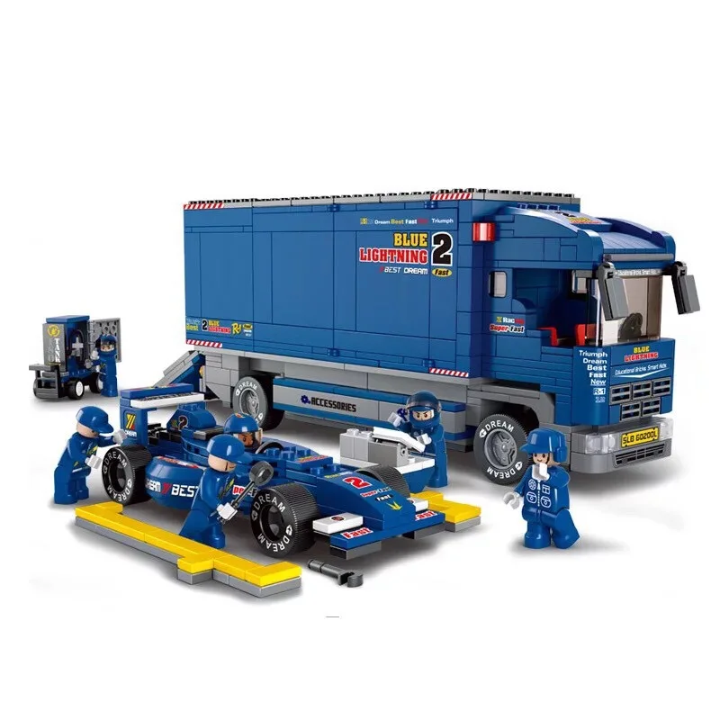 

City Series F1 Racing Station Truck Building Blocks Educational Bricklaying Toys Children's toy digital building blocks