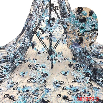 

2019 Best Selling African Tulle Lace with Sequins French Mesh Luxury Lace High Quality Net Fabrics for Dress AMYNI1979-1