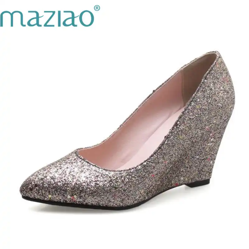 silver slip on wedges