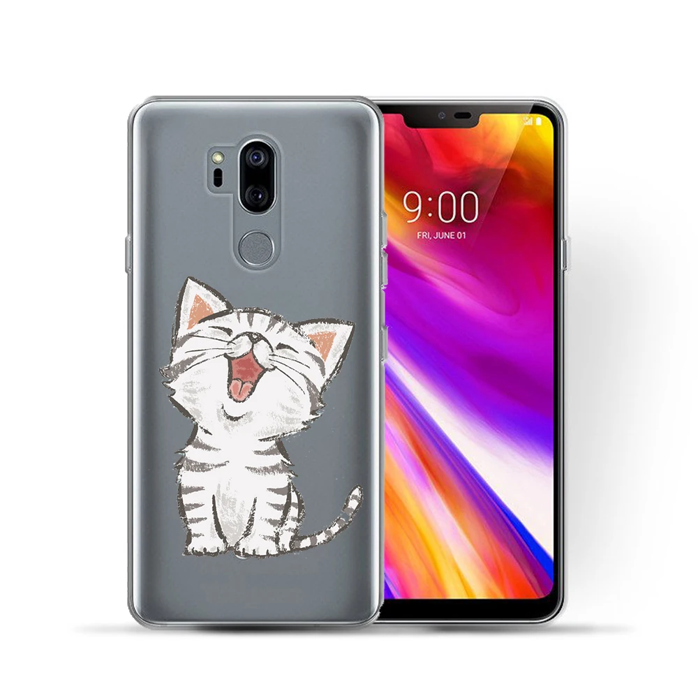 Забавный мягкий чехол из ТПУ с милым мультяшным котом для LG G7 6 1 дюйма прозрачный