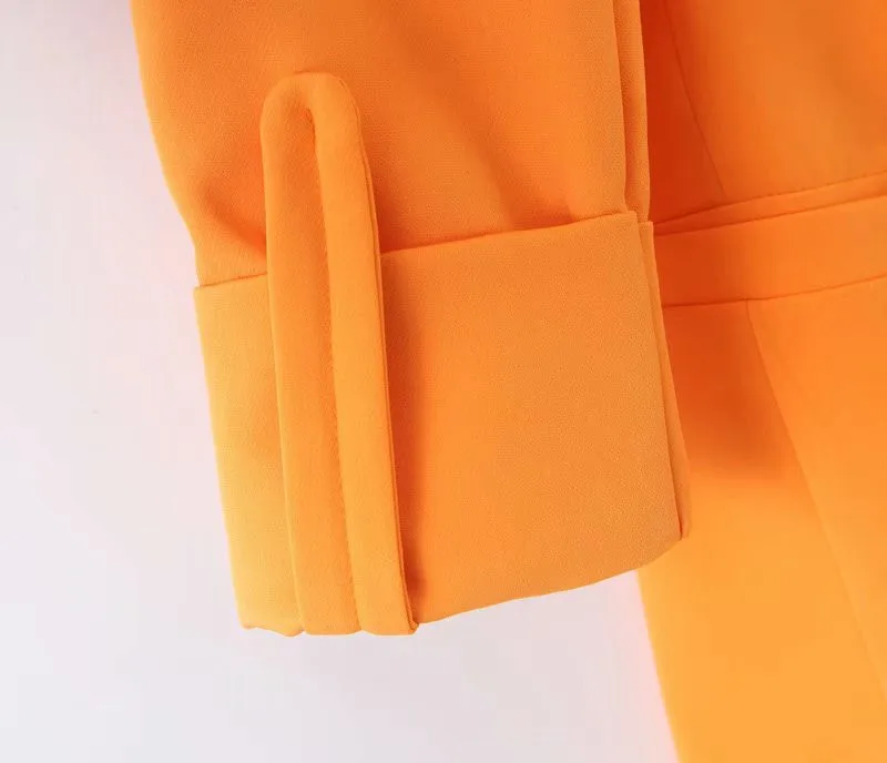 ROHOPO Women Orange Blazer Office Ladies Autumn Outwears British Notched Chic Female Solid Draped Sleeve Blazers #BM2189