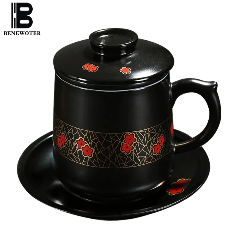 Large Capacity 450ml Jingdezhen Ceramic Porcelain and Pottery Black Cup Mug with Lid Filter for Water Coffee Tea Drinkware | Дом и сад