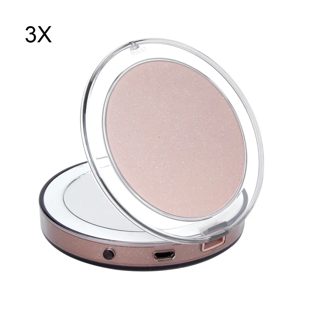11 ОГНИ путешествия светодиодный макияж зеркало 1X 3X увеличительное Стекло Женская сумочка Компактный Карманный Зеркала для косметики Портативный USB кабель