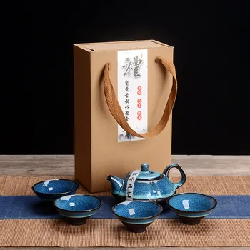 

Exquisite Starry sky tea set Include 4 teacups 1 tea pot,Jingdezhen temmoku glaze Porcelain KungFu Tea Cup,Creative Gifts