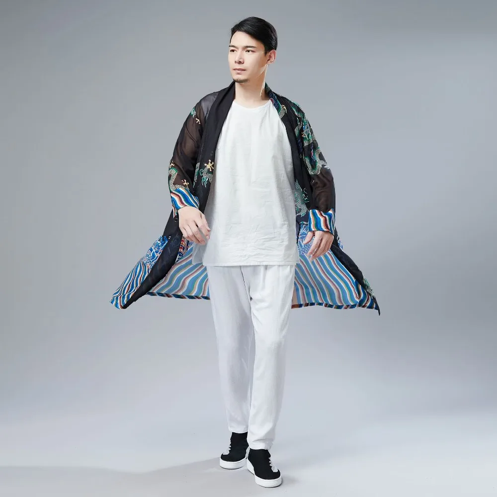 LZJN 2019 Japanese Kimono Cardigan Men Dragon Pattern Print Long Kimono Cardigan Men Thin Mens Kimono Cardigan Jacket Coat  (20)