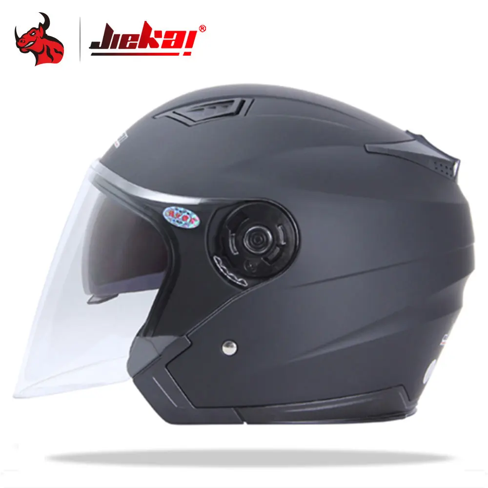 Мотоцикл Jiekai шлем с открытым лицом Мото шлем Motocicleta Cascos Para Moto Racing rcycle винтажные шлемы с двойными линзами черный