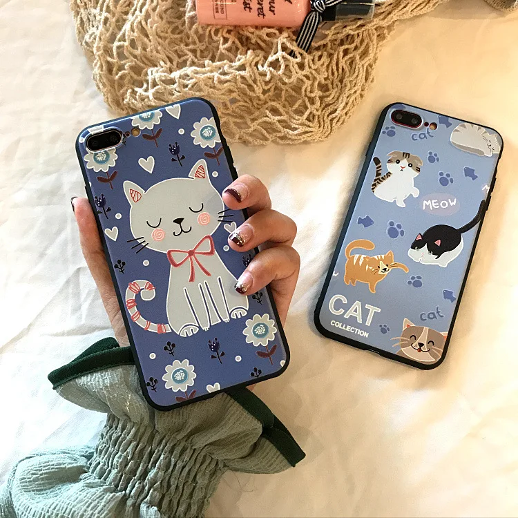 Kawaii милый мультяшный Кот корейский чехол для телефона iPhone 7 Puls 6 6S 8 чехлы Модные 3D