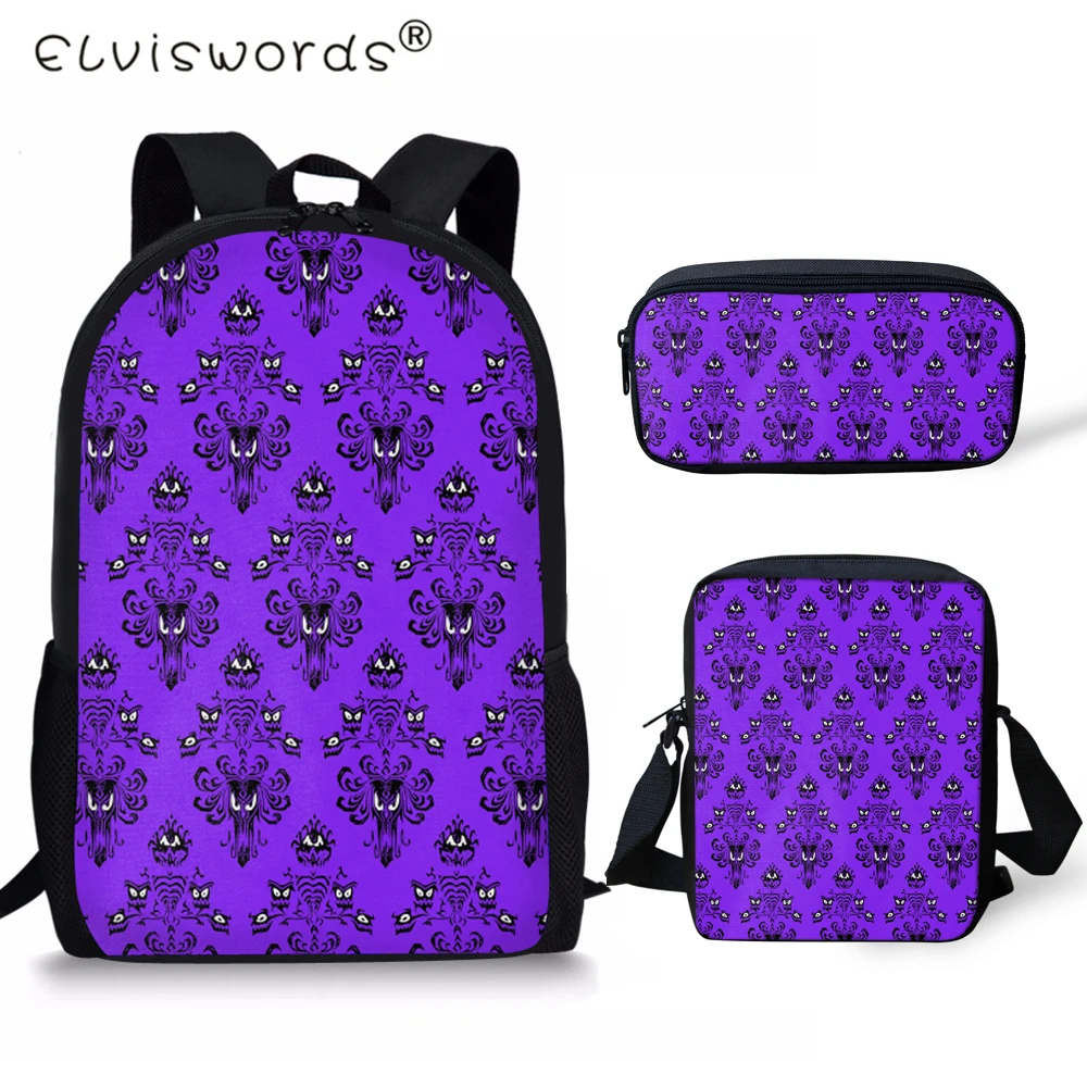 

ELVISWORDS HAUNTED MANSION 3D Prints Schoolbag Sets for Boys Backpack Multi Function Kids Satchel Children Back School Backpack