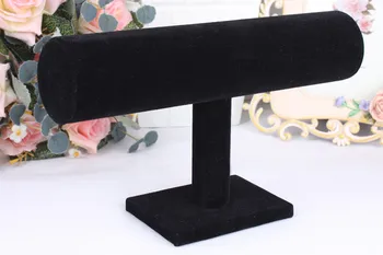 

Black Velvet/Leather T Bar Jewelry Rack Organizer Hard Stand Holder for Bracelet Chain Necklace Watch Fashion Jewelry Display
