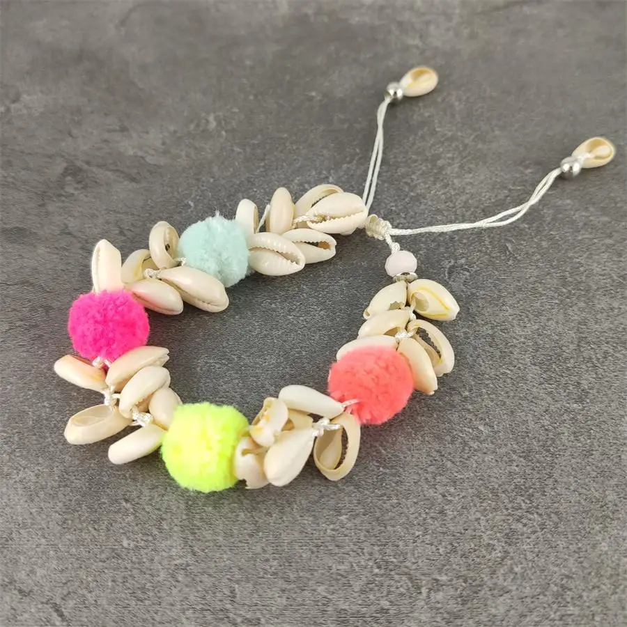 

New Handcraft friendship pompom bracelets tassel charm bracelets bangle sea beach shell seed Beaded Bohemia Bracelets for women
