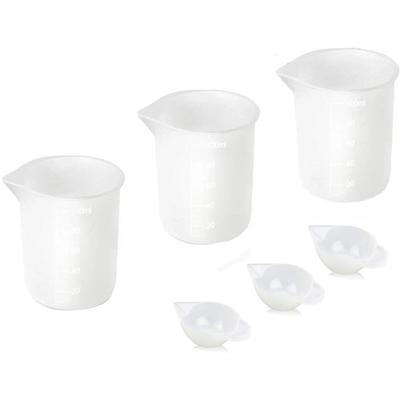 

6Pcs Silicone Measuring Cups For 100Ml 10Ml, Diy Glue Tools Cup Making Handmade Craft Nonstick Silicone Mixing Cups
