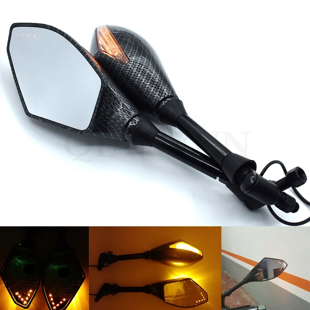 

Carbon 10MM Motorcycle LED Turn Signal Light Rearview Mirrors For kawasaki z800 z1000 yamaha r1 r3 r6 r15 r25 mt-07 mt-09