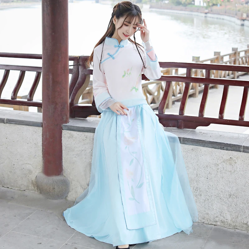 

Women's Chinese clothing female Chinese Tang suit retro buckle repair shirt Chinese style daily rcosplay improved costume set