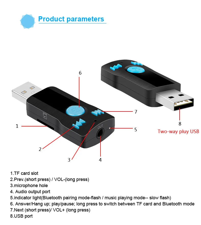 Moveski BC07 автомобиля Bluetooth USB ключ для Bluetooth громкая Мощность-от поддержки памяти Micro SD передатчик для iOS Andrio