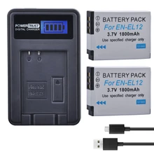 2 Pièces EN-EL12 ENEL12 EN EL12 Caméra Batterie + LCD USB Chargeur pour Appareil Photo Nikon Coolpix S9900 S9700 AW120 S9500 AW110 S70