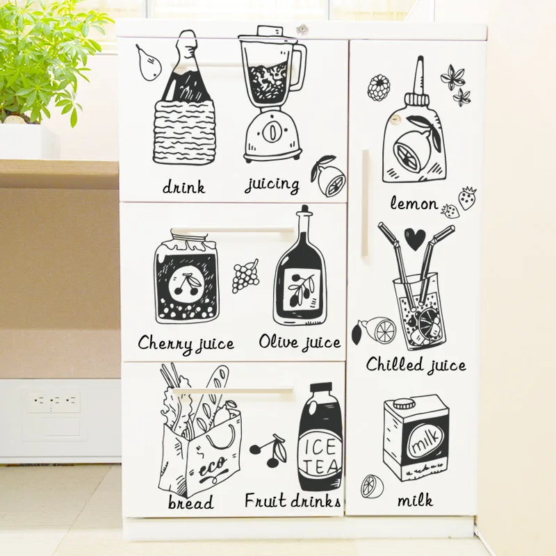 Creative Juice Kitchen Cartoon Wall Sticker Restaurant Refrigerator Wall Stickers Home Decor Living Room Sticker Mural